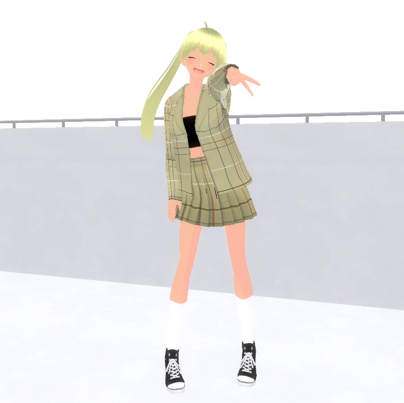 【無料】VRoid衣装テクスチャ 秋色チェックのセットアップ