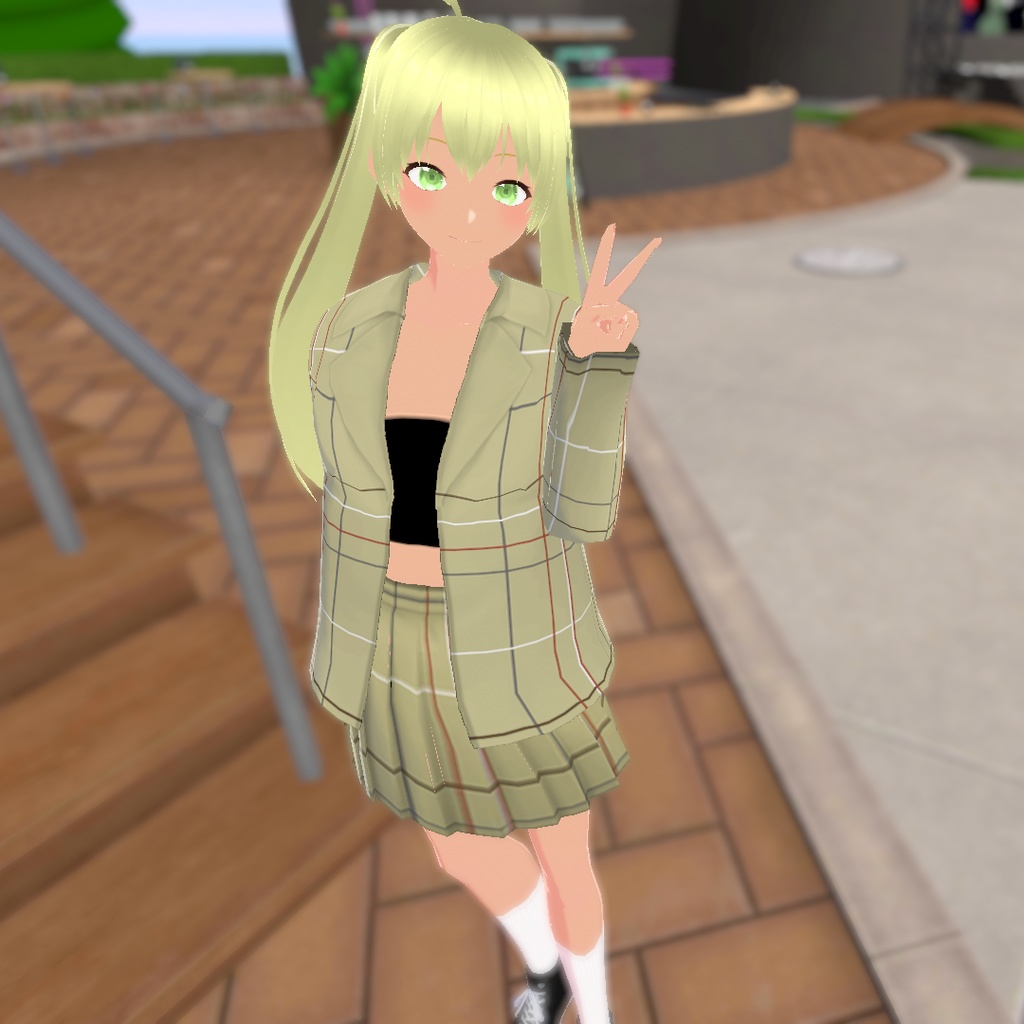 【無料】VRoid衣装テクスチャ 秋色チェックのセットアップ