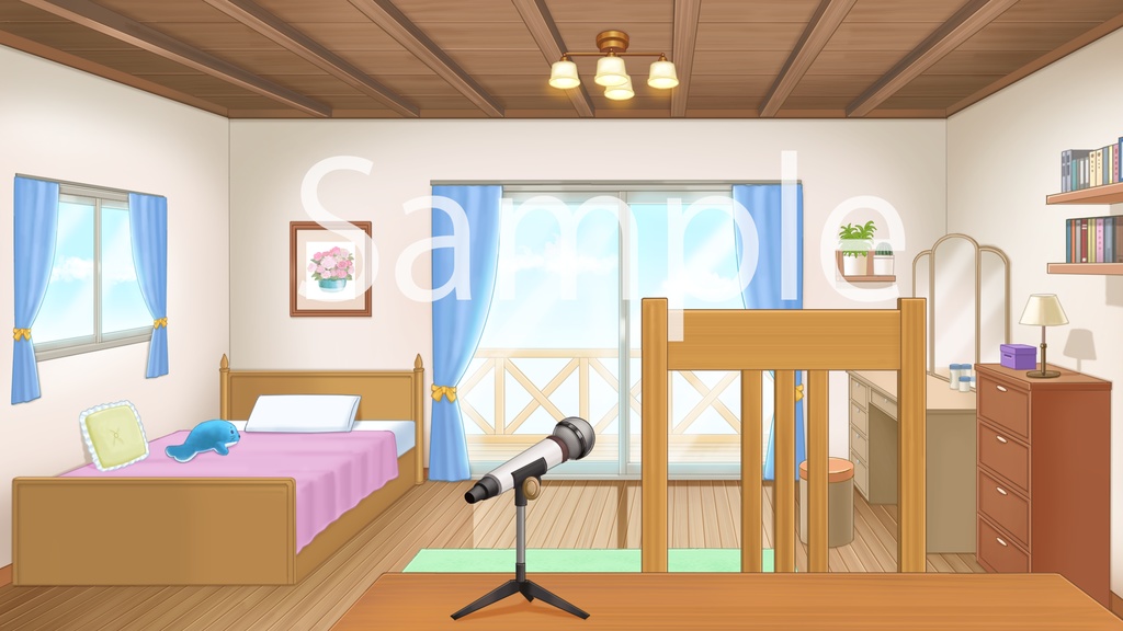 【背景＆アイテムセット】シンプルな女の子の部屋