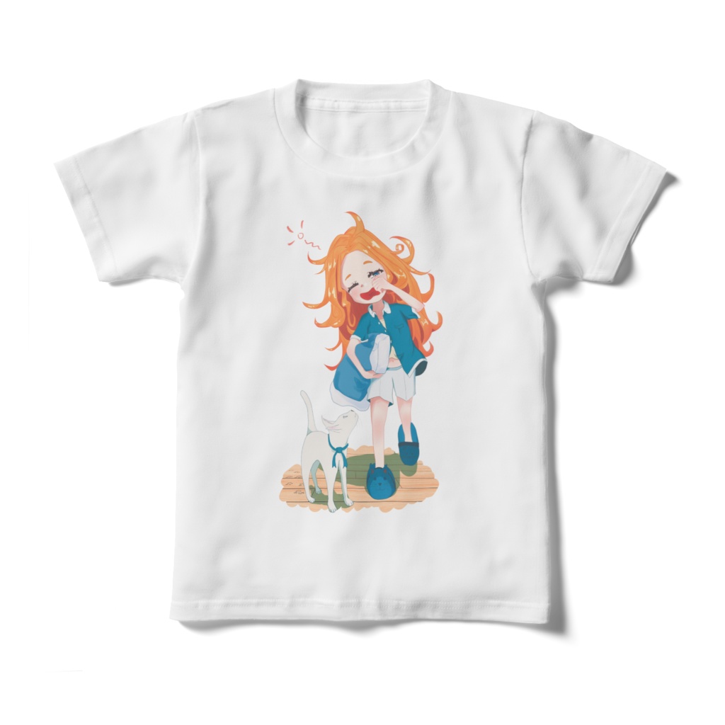 眠たい娘と早起きな猫_キッズTシャツ