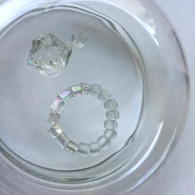 三種の耳飾りと指輪の標本箱