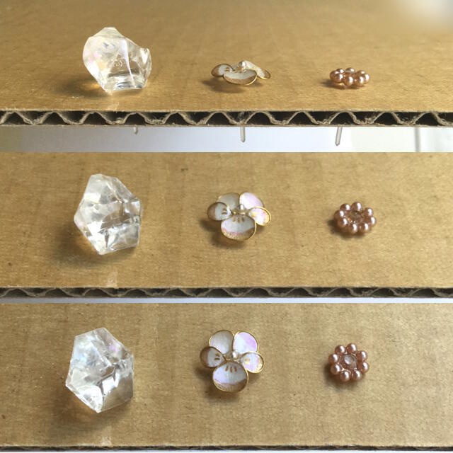 三種の耳飾りと指輪の標本箱