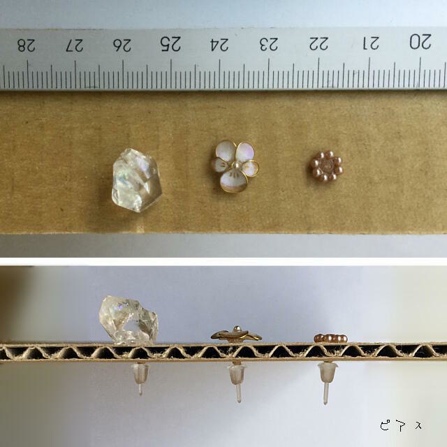 三種の耳飾りと指輪の標本箱