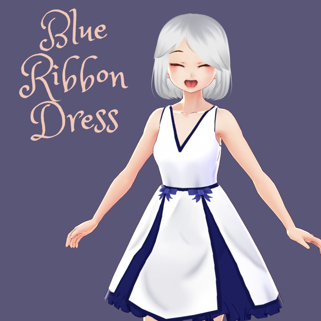[ VRoid ] Blue Ribbon Dress || FREE!