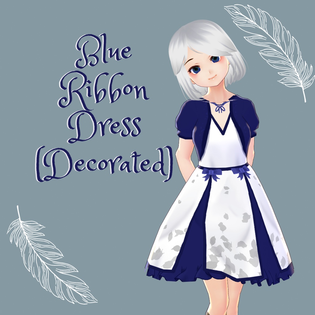 [ VRoid ] Blue Ribbon Dress (Decorated)
