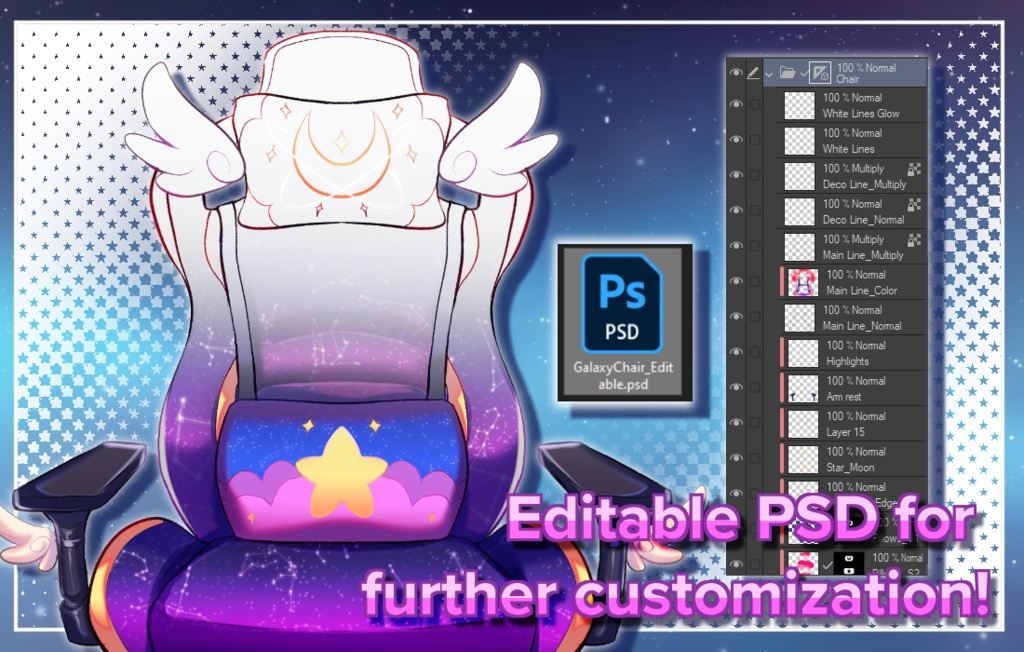 Galaxy Magical Girl Gamer Chair Asset