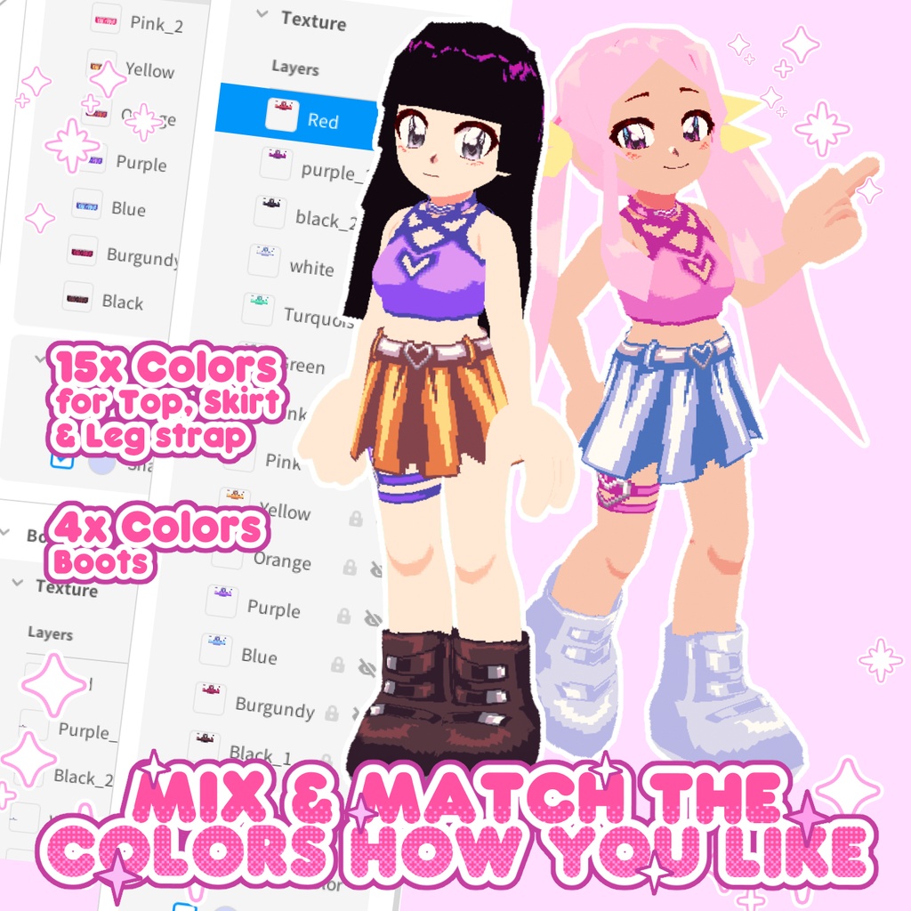 Pixely Style - Heart Top & Skirt outfit set