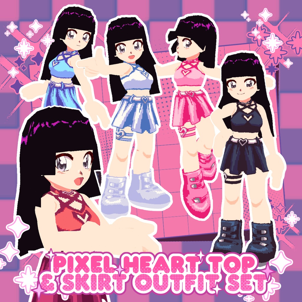 Pixely Style - Heart Top & Skirt outfit set