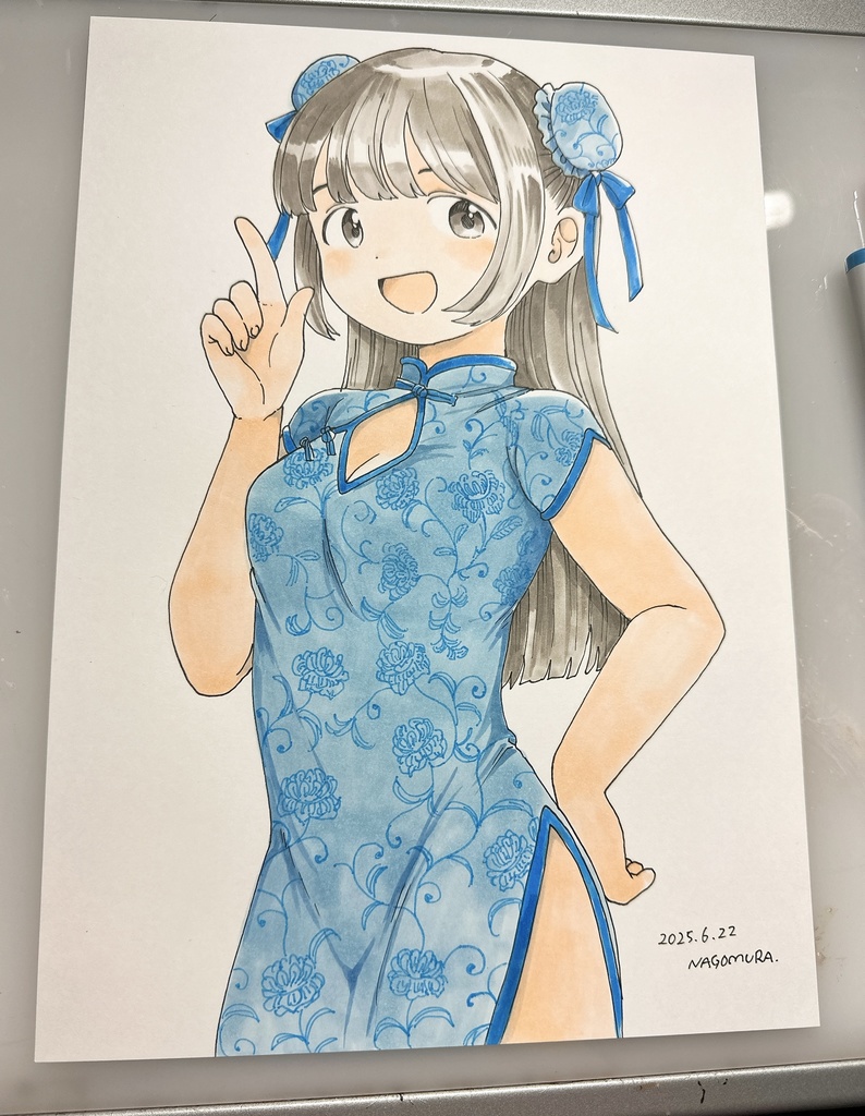 A4原画「青色チャイナ服」