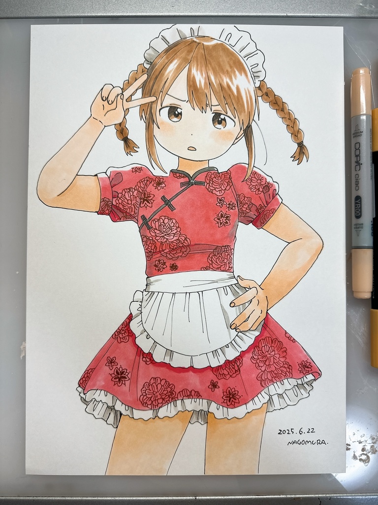 A4原画「赤色チャイナメイド」