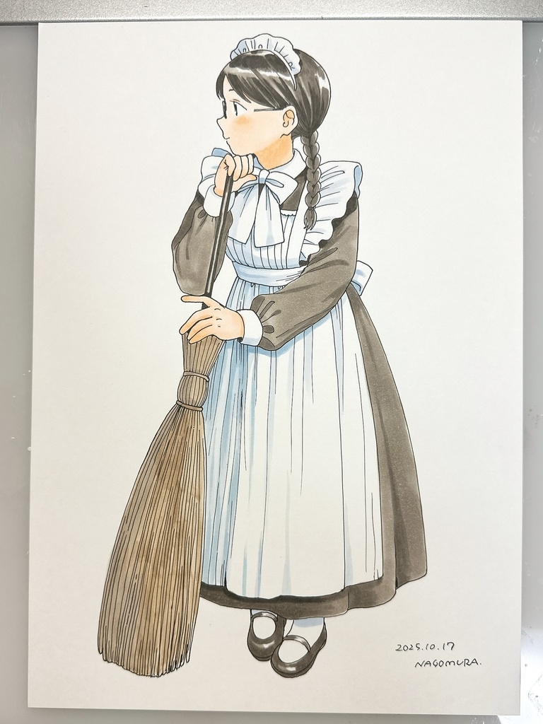 A4原画「メイドさんと箒」