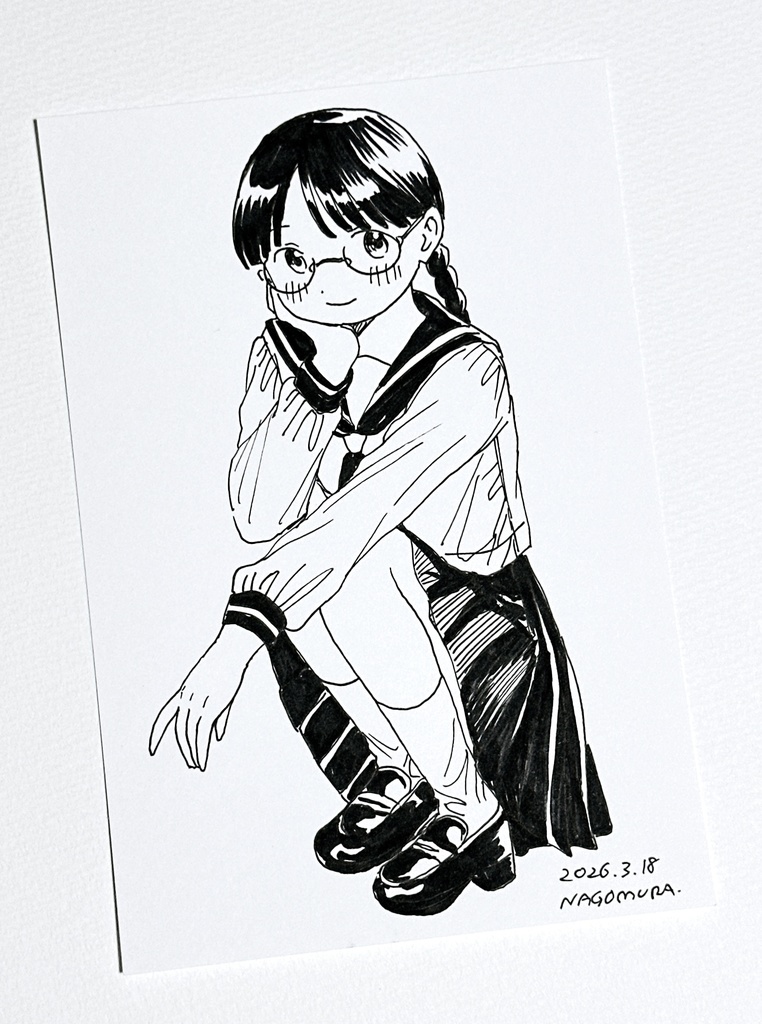 はがき原画「みつあみ」