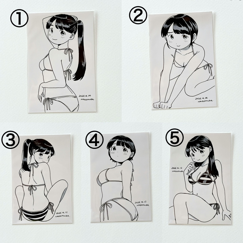 はがき原画 水着①〜⑤