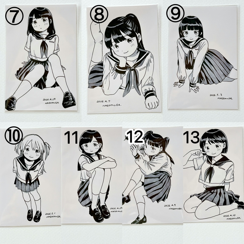 はがき原画 セーラー服⑦〜13