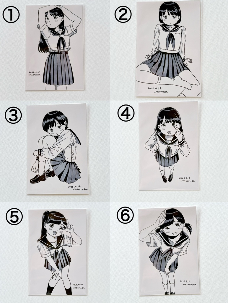 はがき原画 セーラー服①〜⑥