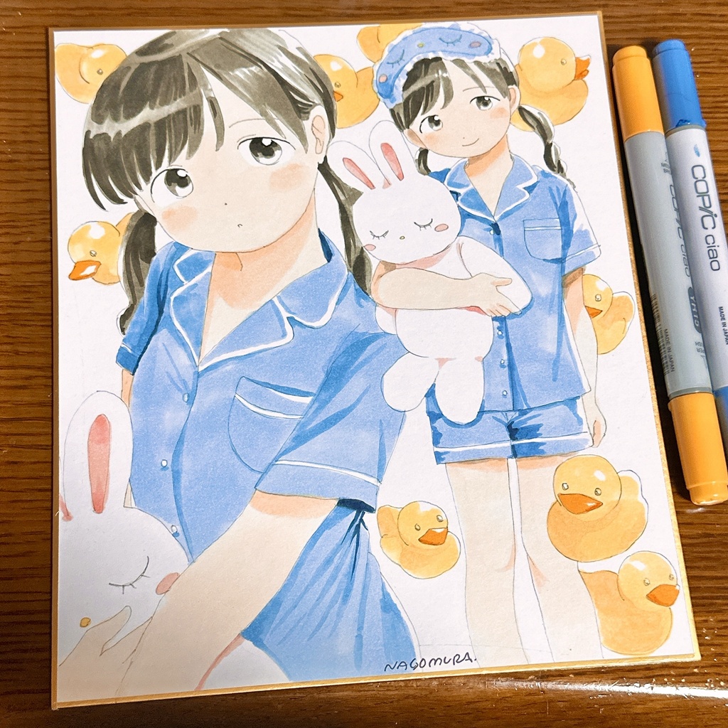 中色紙「パジャマの女の子」