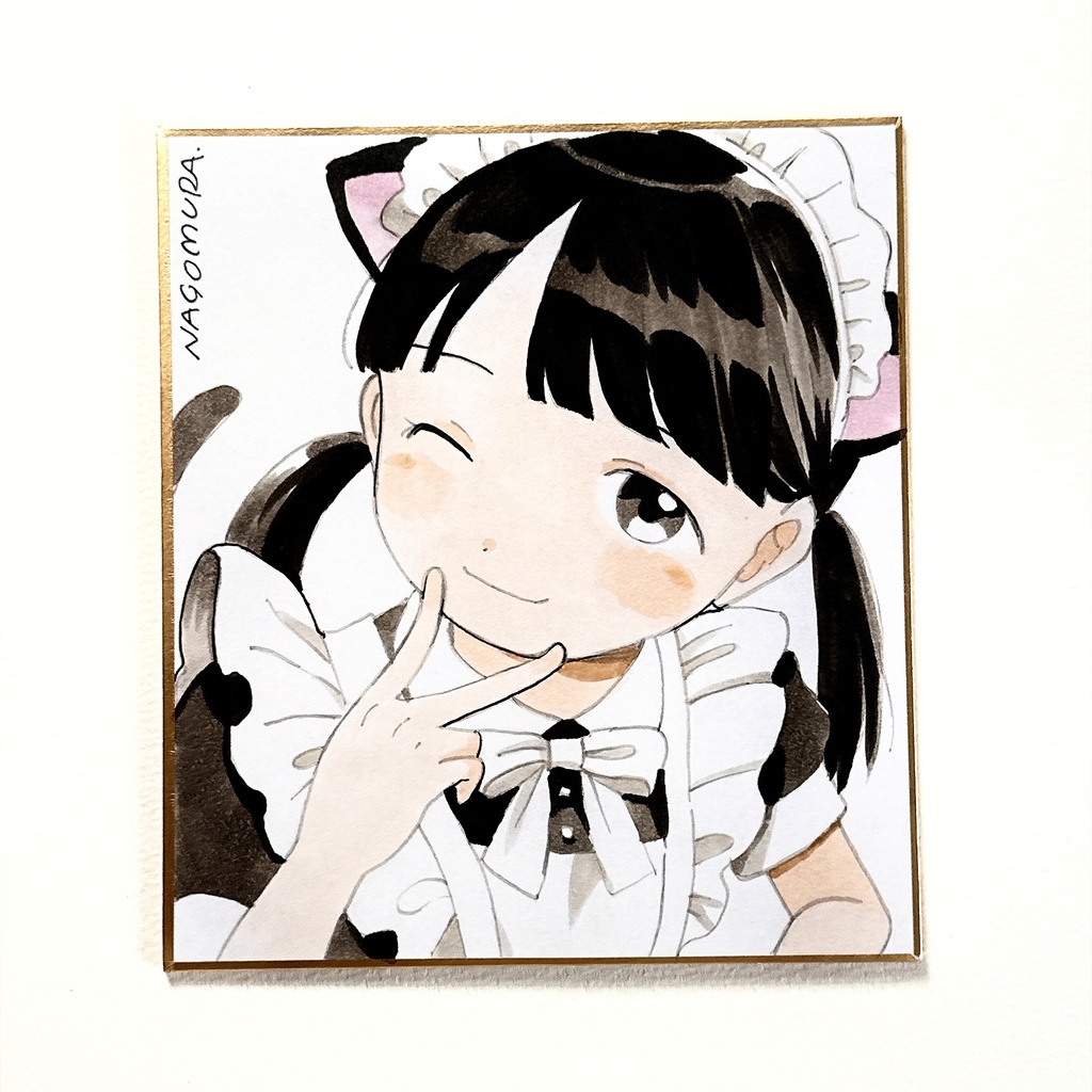 直筆ミニ色紙「あごピース」