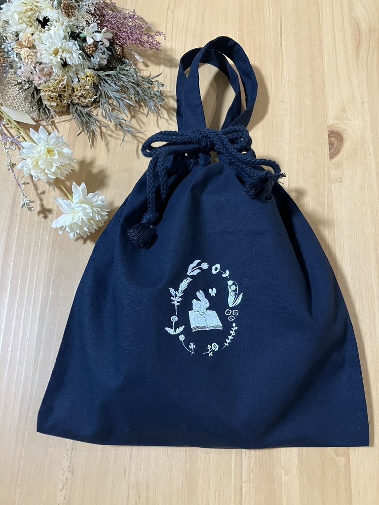 うさぎとお花のきんちゃくトートバッグ