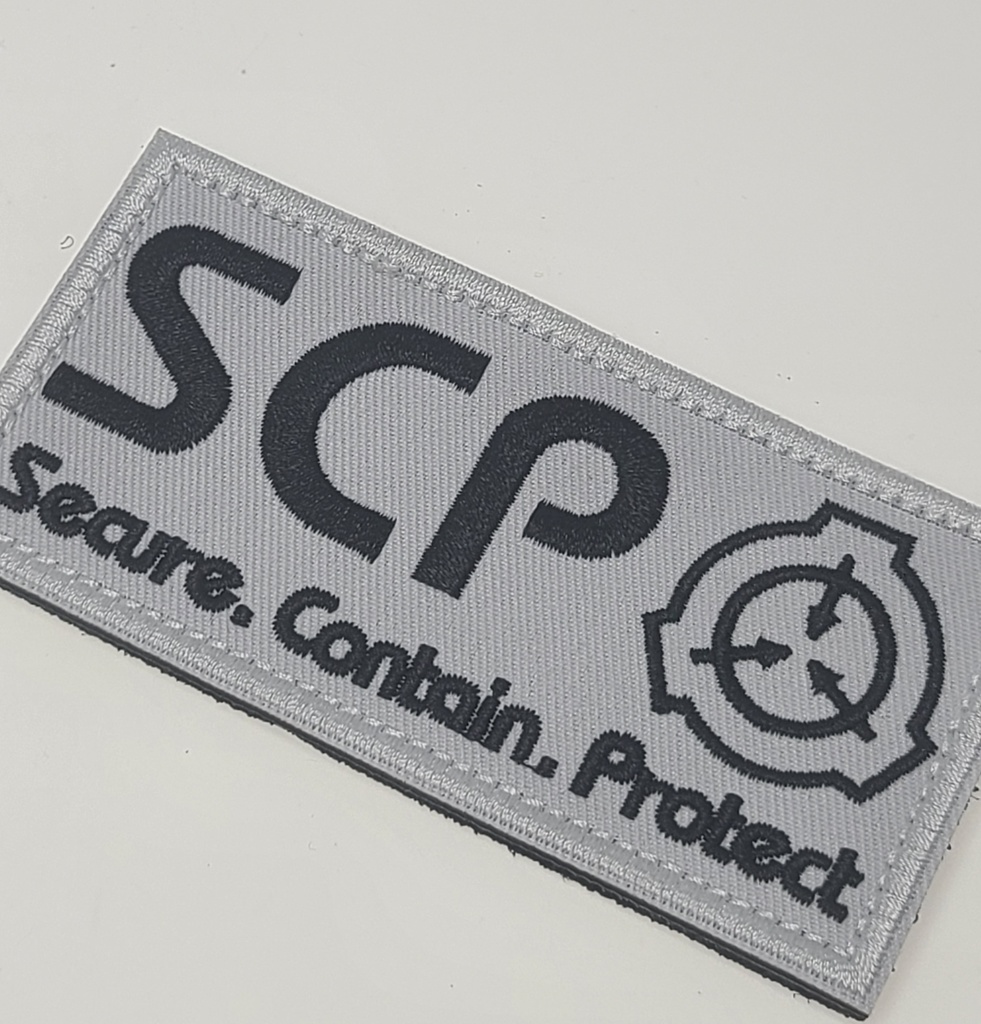 ミリタリー刺繍ワッペン ベルクロ仕様/SCPマーキング風 Mサイズ ホワイト  SCP財団 サバイバルゲーム