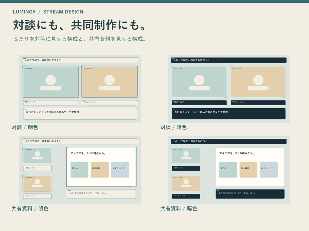 2人対談・コラボ配信用フレーム|資料共有レイアウト付き PNG/SVG
