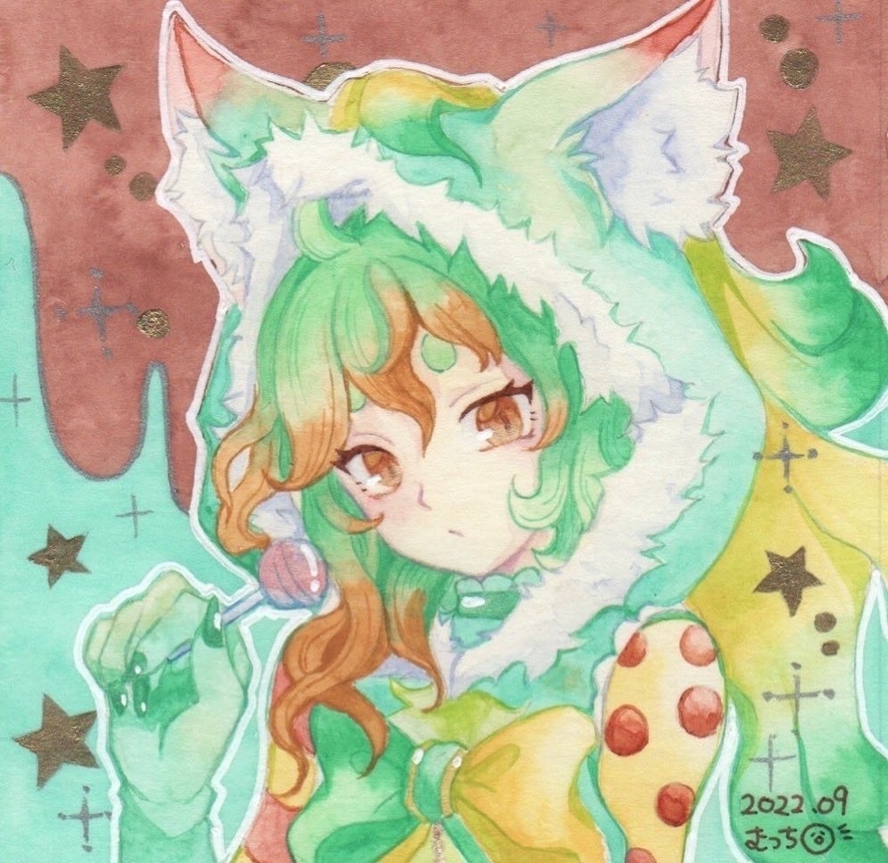 透明水彩　原画　「Candy tanuki!」