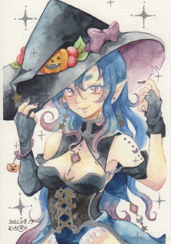 透明水彩原画　「魔女」