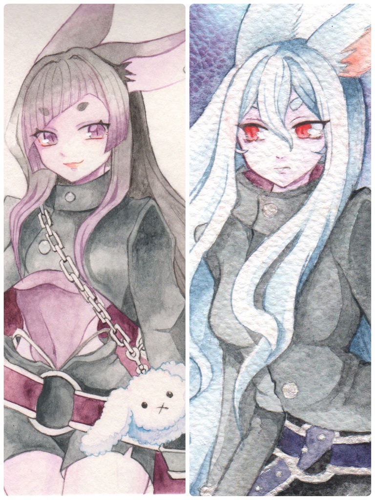 透明水彩原画　うさぎのお姉さん達