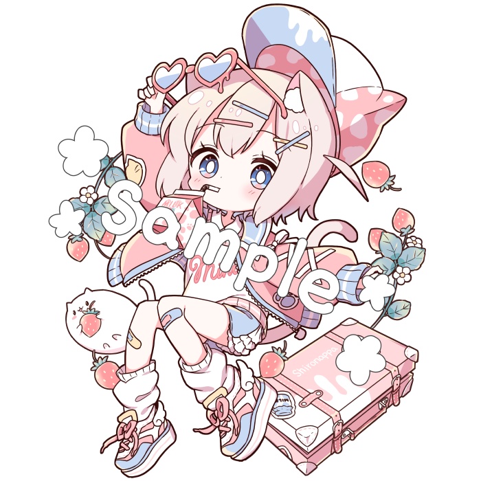 ちびねこ女子アクリルキーホルダー(いちごミルク)