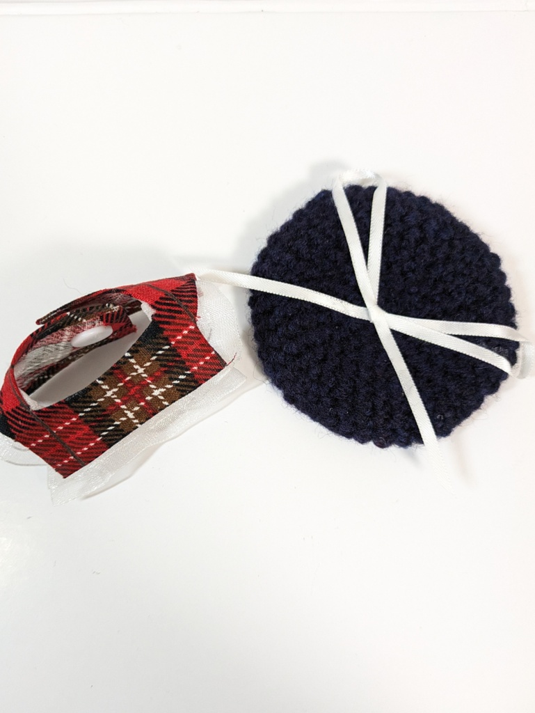 10cmぬい服 フリルチェックブラウス&リボンベレーセット