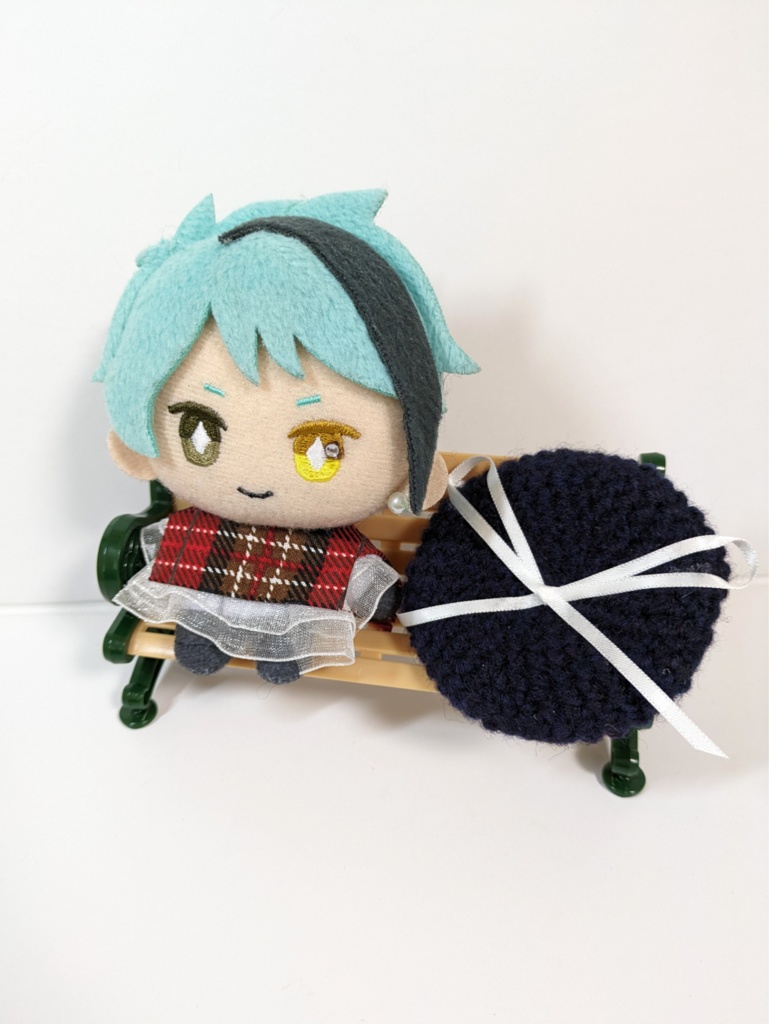 10cmぬい服 フリルチェックブラウス&リボンベレーセット