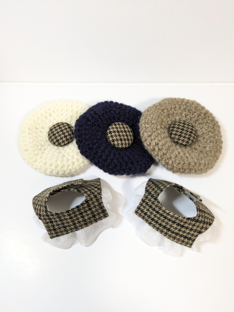 10cmぬい服 千鳥柄ボタンベレー&ブラウスセット