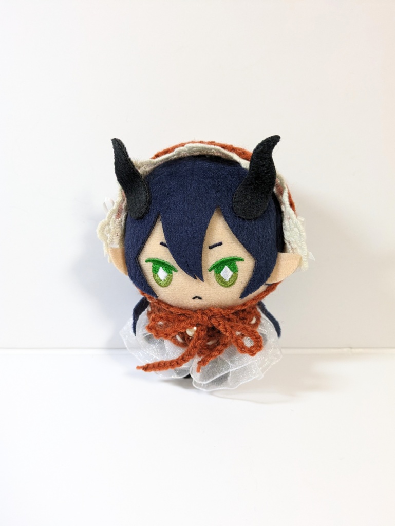 ぬい服10cm ニットヘッドドレス&ケープセット 『チュールレース・オレンジブラウン』