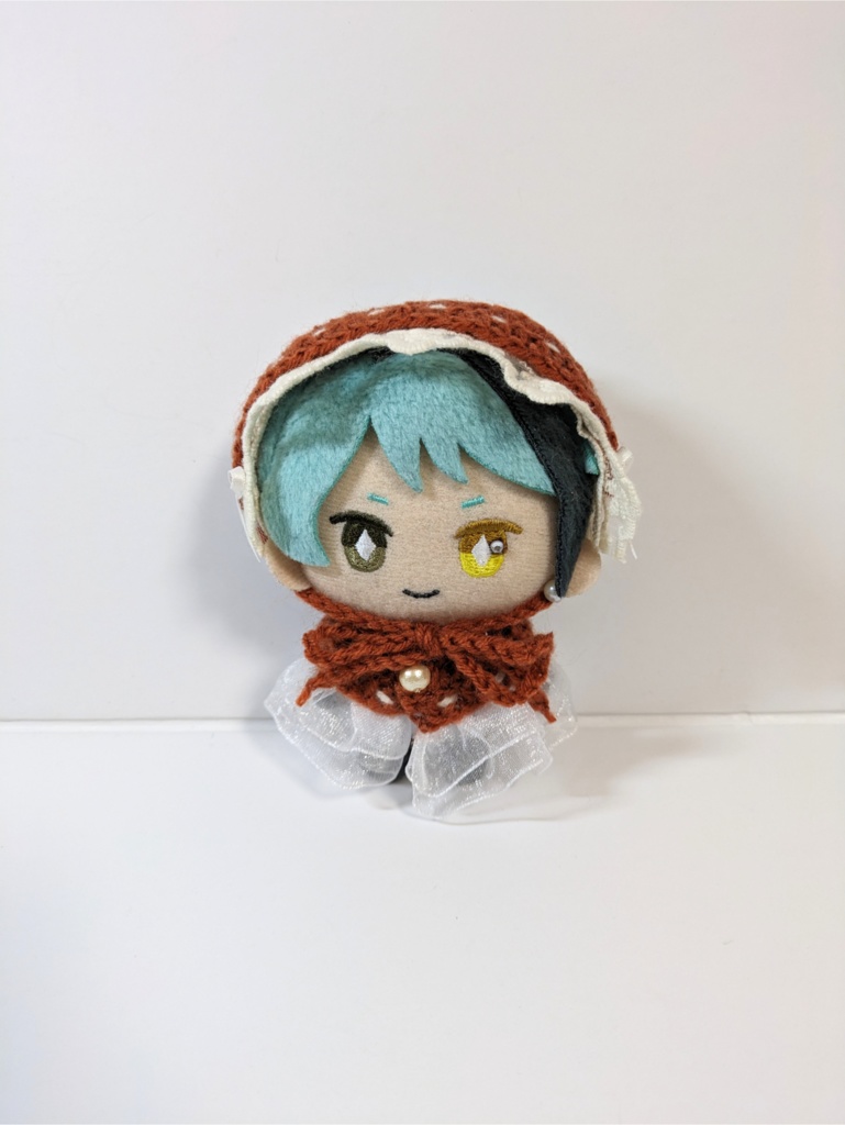 ぬい服10cm ニットヘッドドレス&ケープセット 『チュールレース・オレンジブラウン』