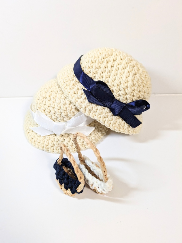 ぬい服10cm サテンリボン付きコットンハット&かごバッグセット