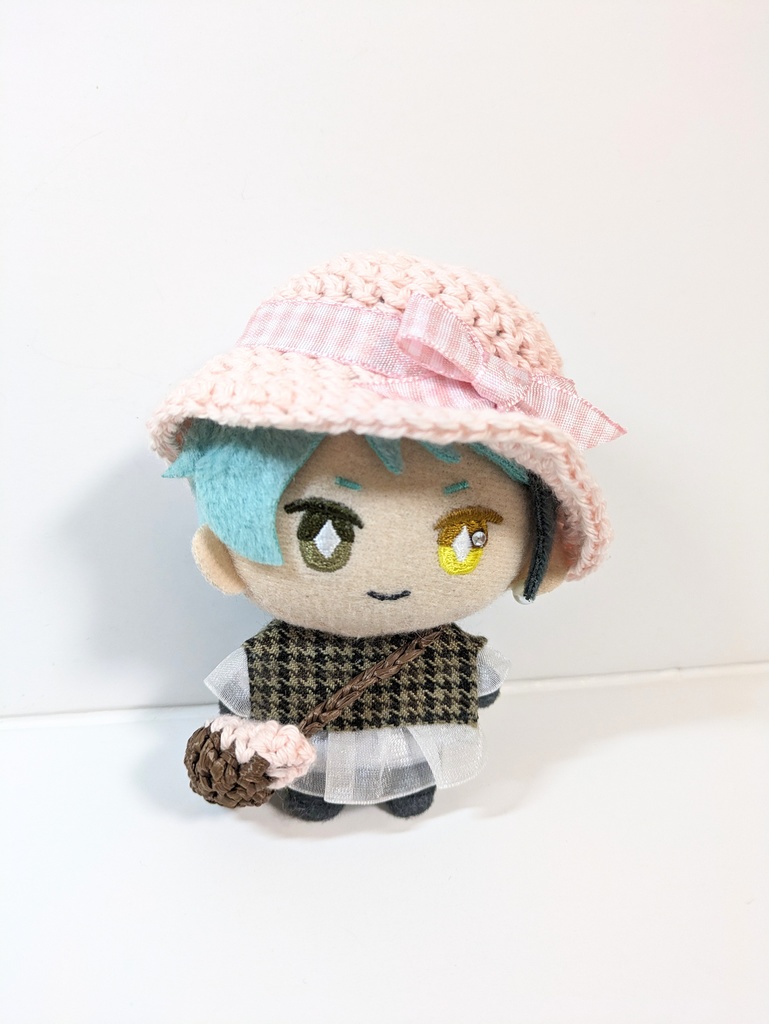 ぬい服10cm ギンガムチェックハット&かごバッグセット