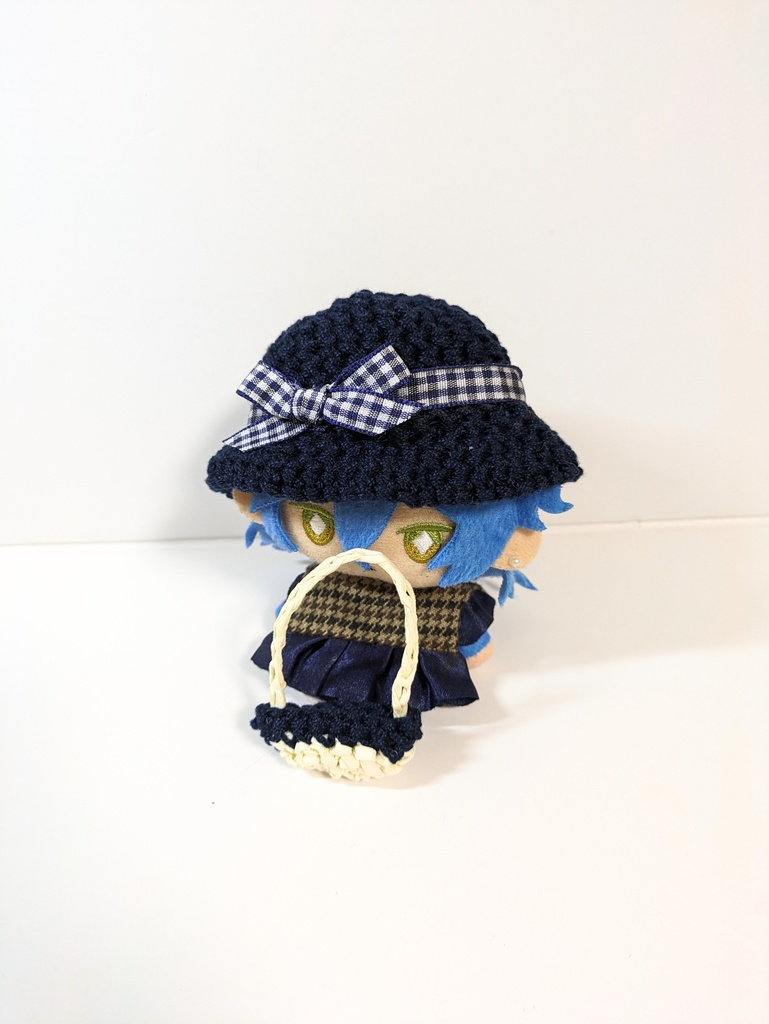 ぬい服10cm ギンガムチェックハット&かごバッグセット