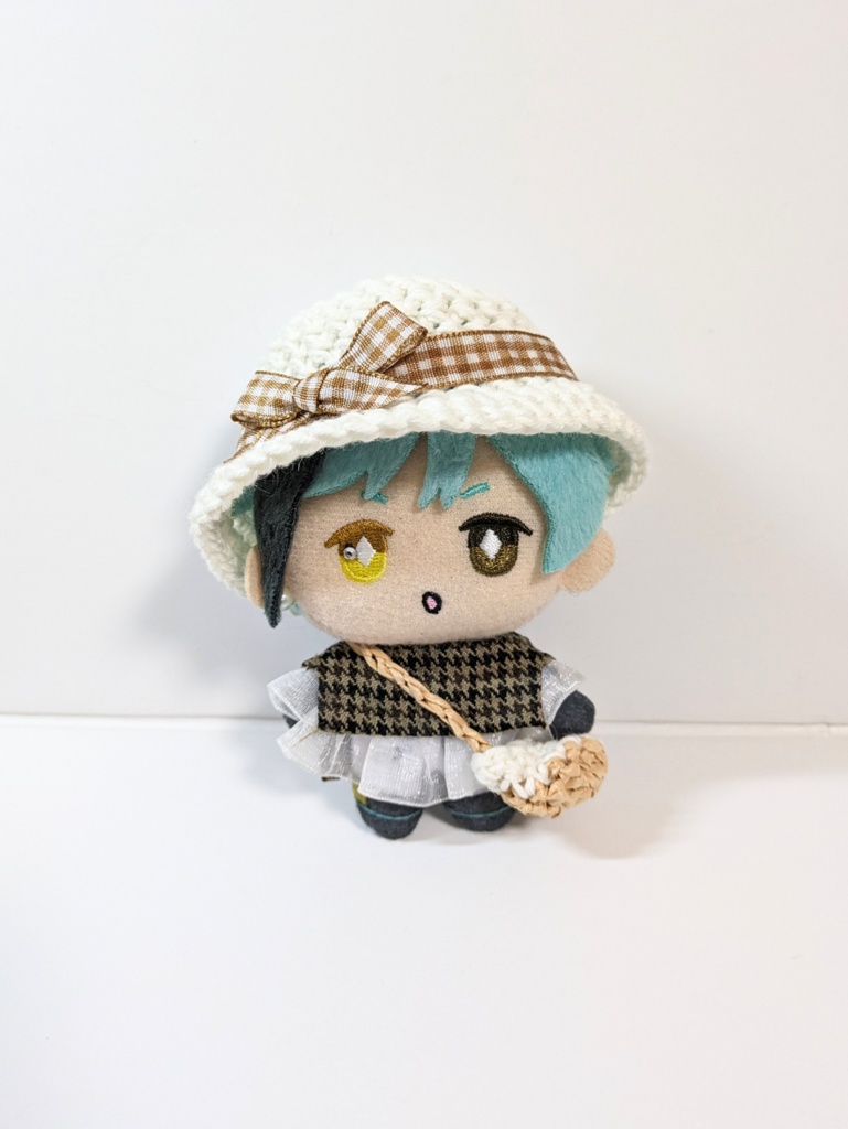 ぬい服10cm ギンガムチェックハット&かごバッグセット