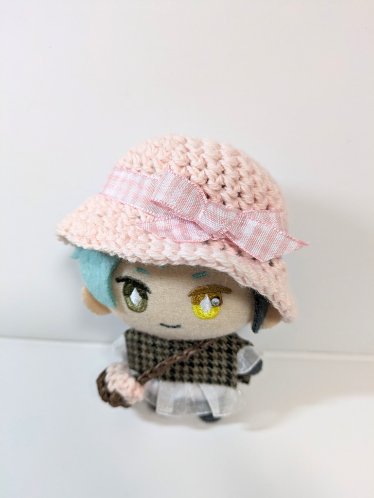 ぬい服10cm ギンガムチェックハット&かごバッグセット