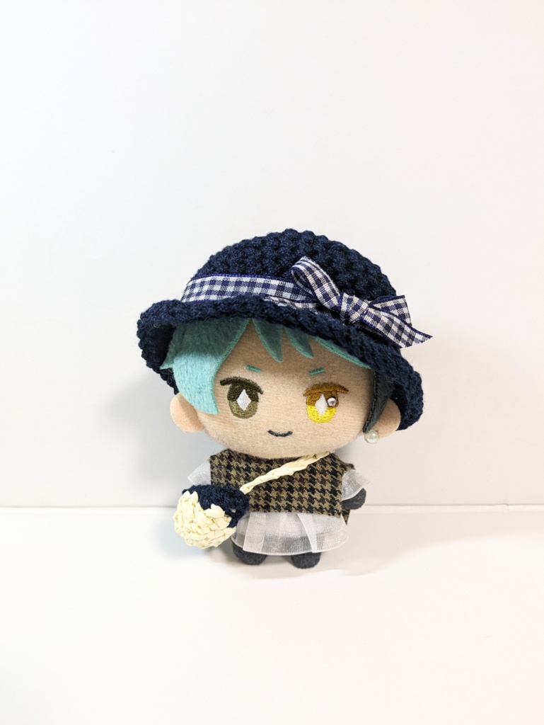 ぬい服10cm ギンガムチェックハット&かごバッグセット