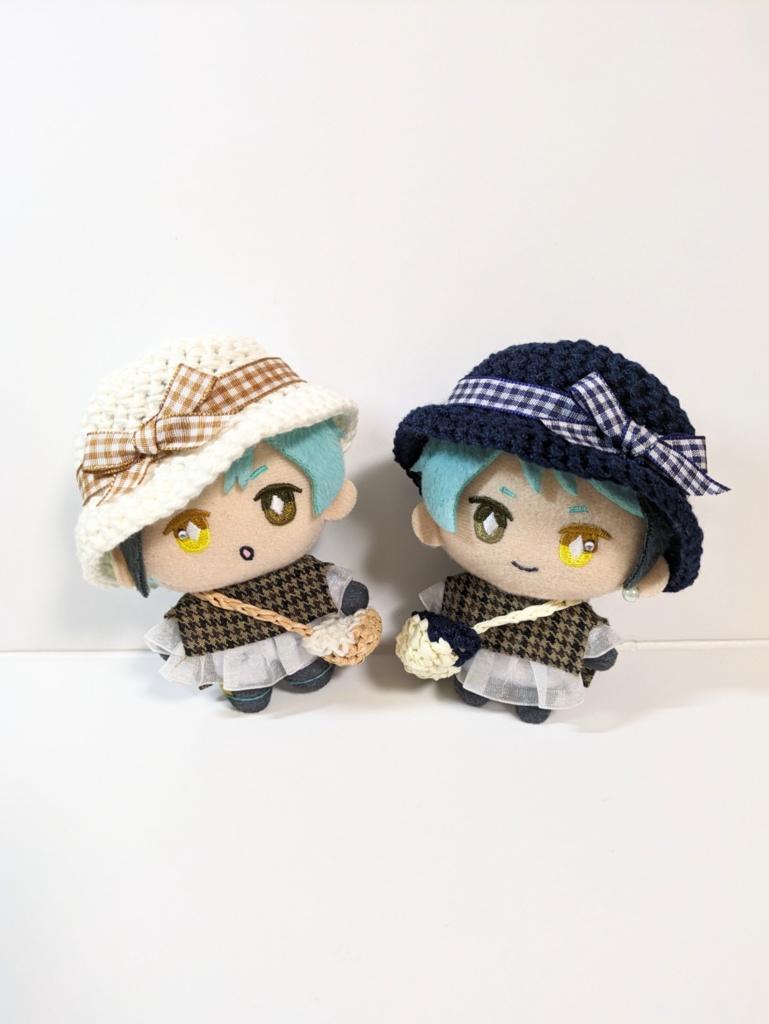ぬい服10cm ギンガムチェックハット&かごバッグセット