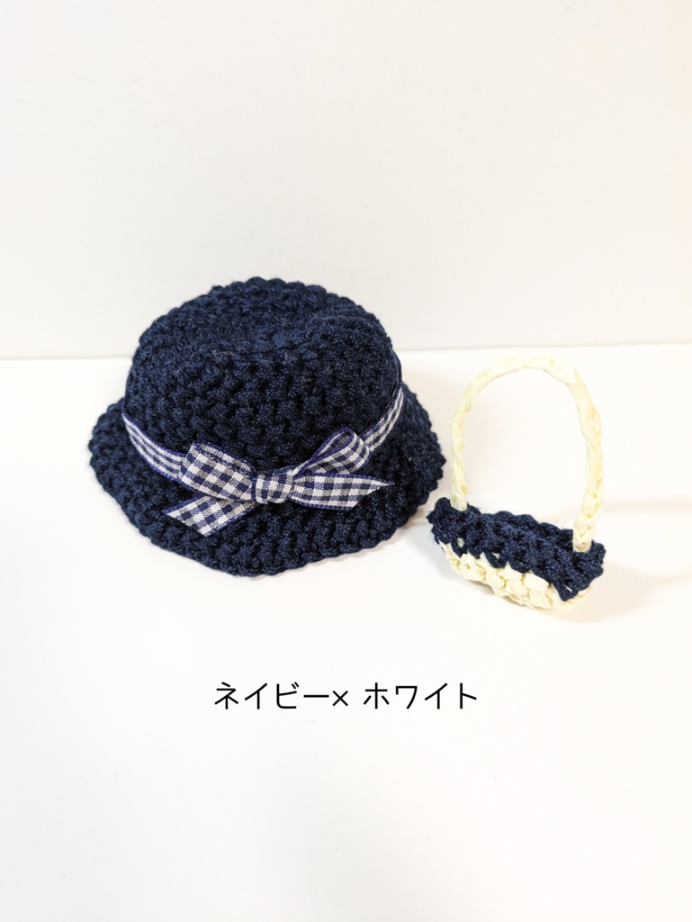 ぬい服10cm ギンガムチェックハット&かごバッグセット