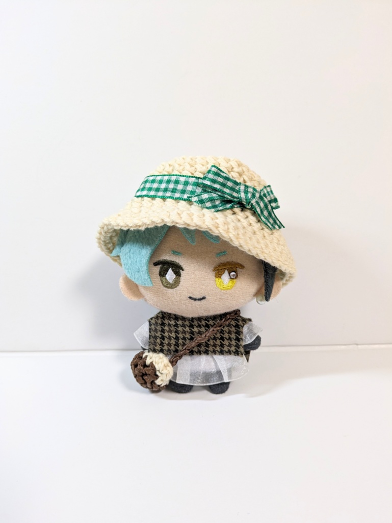 ぬい服10cm ギンガムチェックハット&かごバッグセット