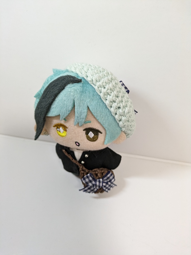 ぬい服10cm お揃いリボンベレー&かごバッグセット ネイビーver.