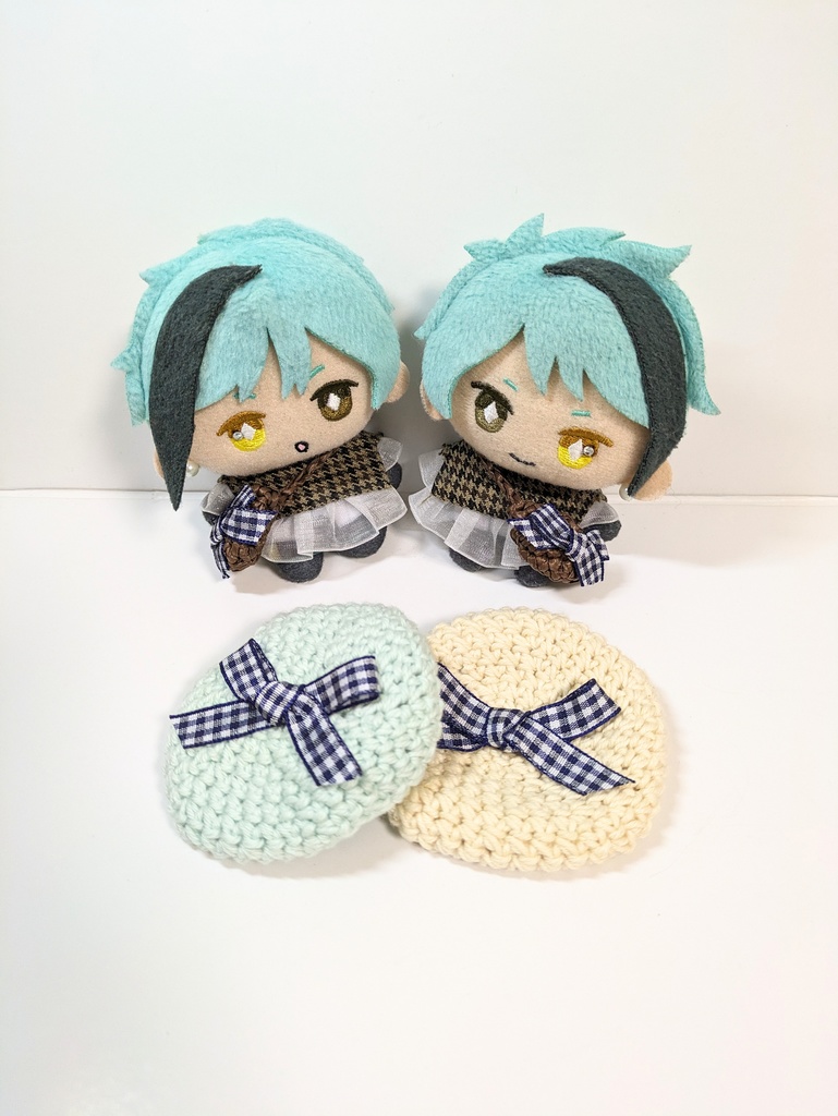 ぬい服10cm お揃いリボンベレー&かごバッグセット ネイビーver.