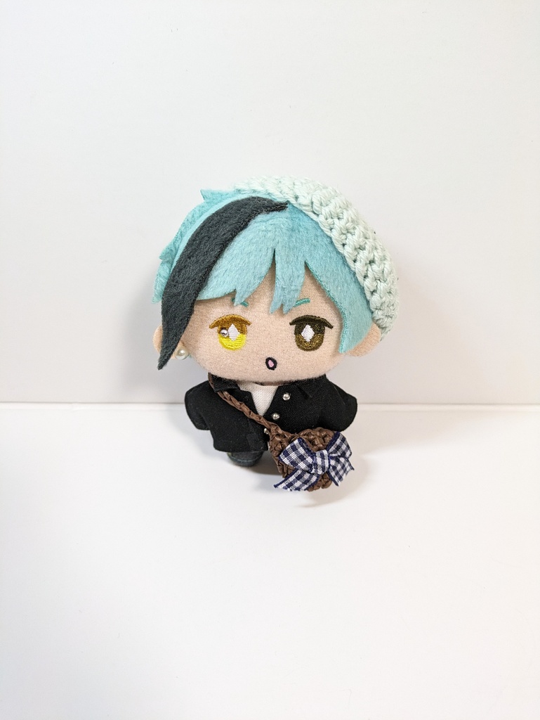 ぬい服10cm お揃いリボンベレー&かごバッグセット ネイビーver.