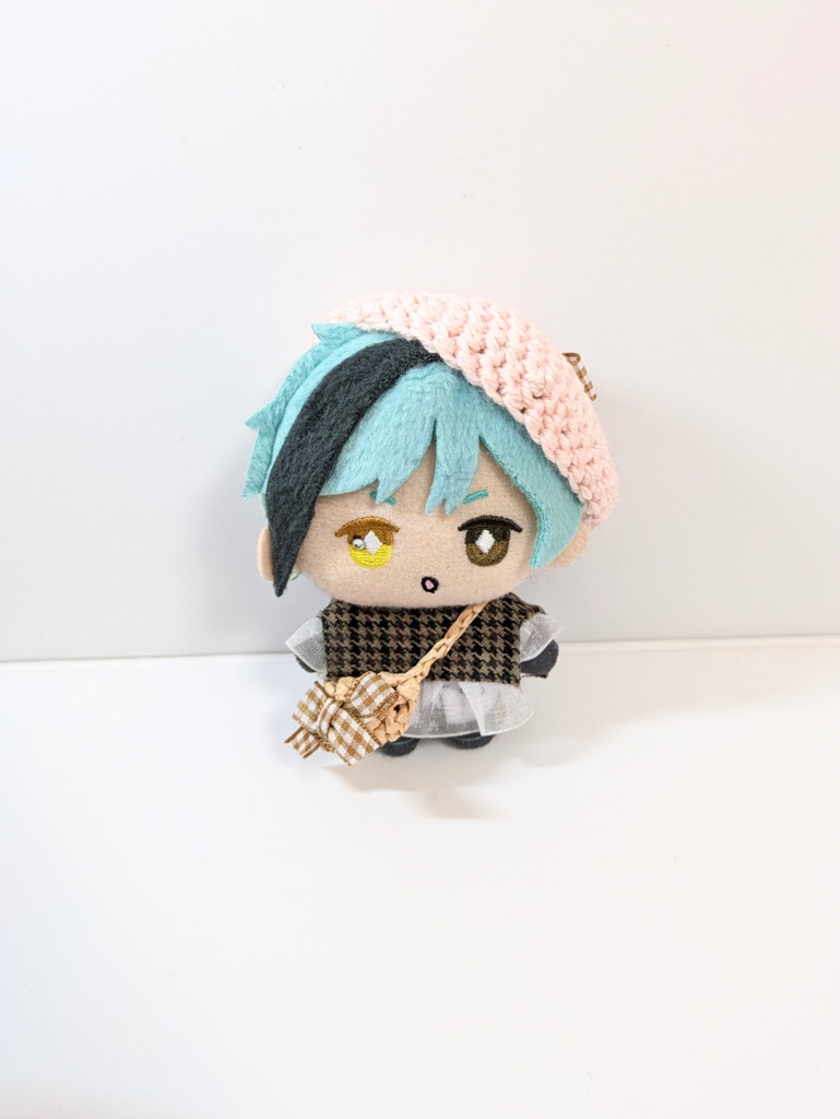 ぬい服10cm お揃いリボンベレー&かごバッグセット コーヒーブラウンver.