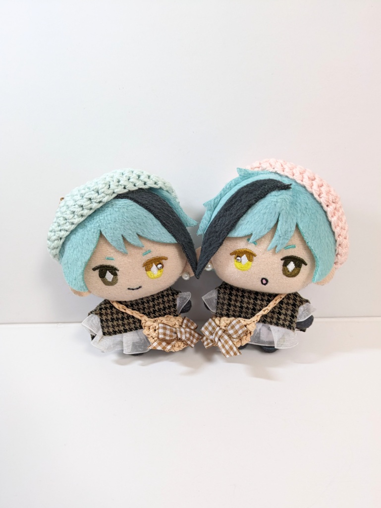 ぬい服10cm お揃いリボンベレー&かごバッグセット コーヒーブラウンver.