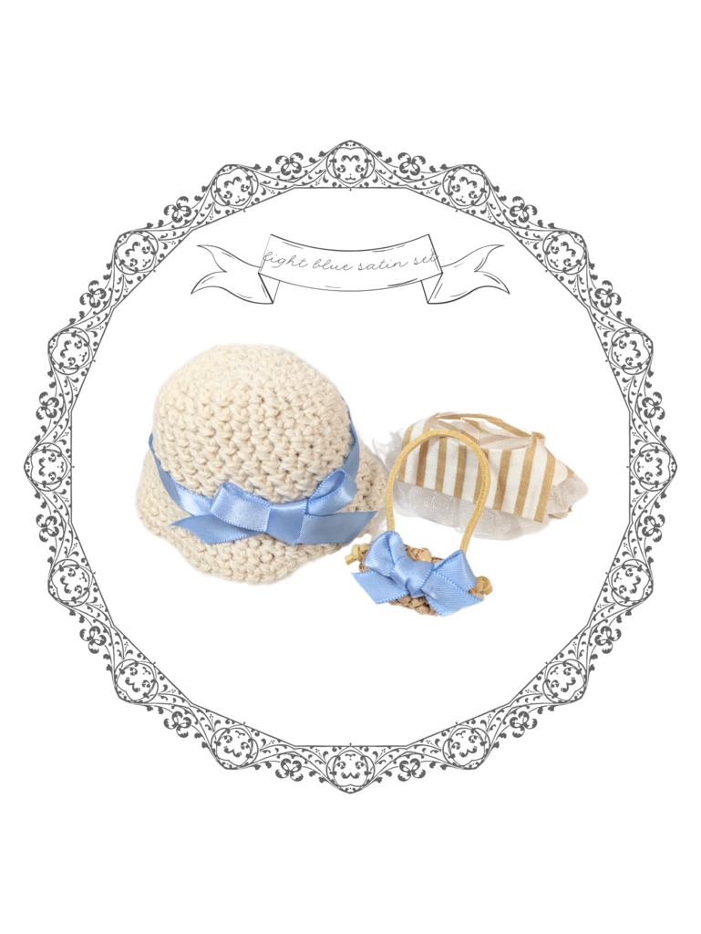 ぬい服10cm お出かけコーデセット『水色×サテン』