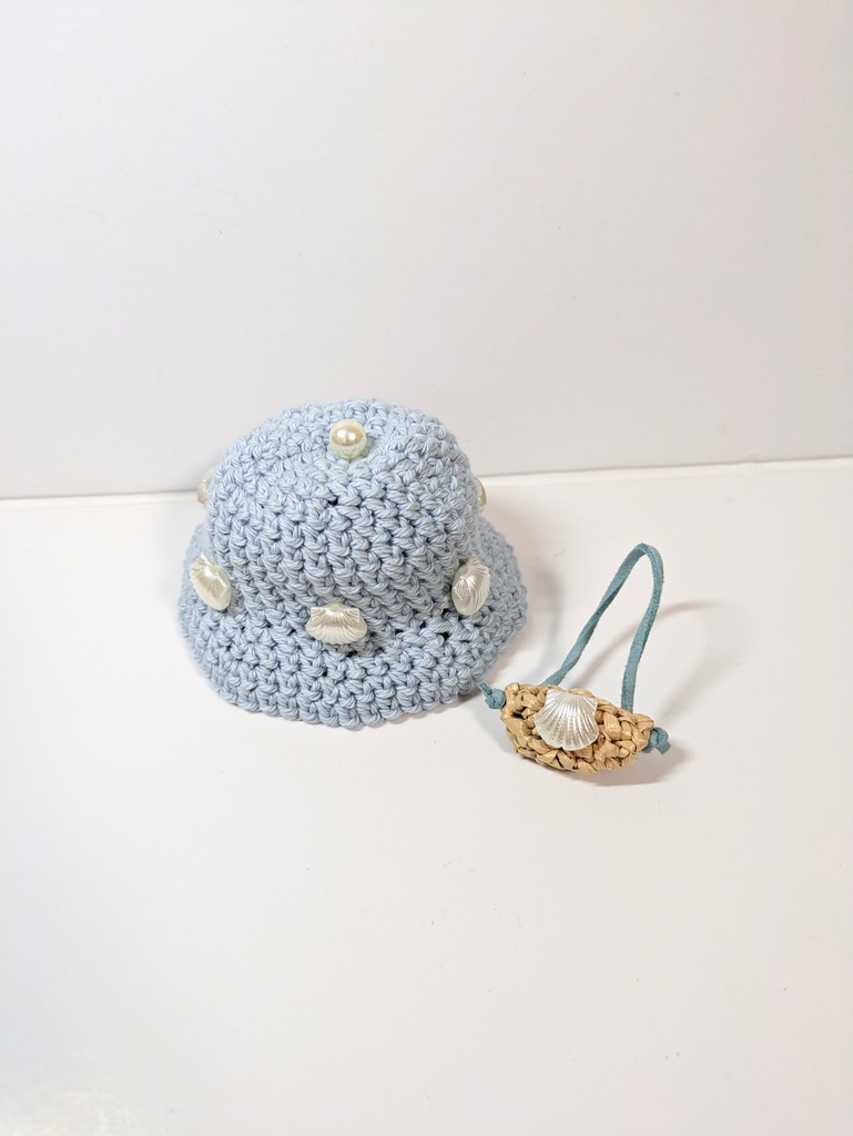 ぬい服10cm かいがらのコットンハット&かごバッグセット