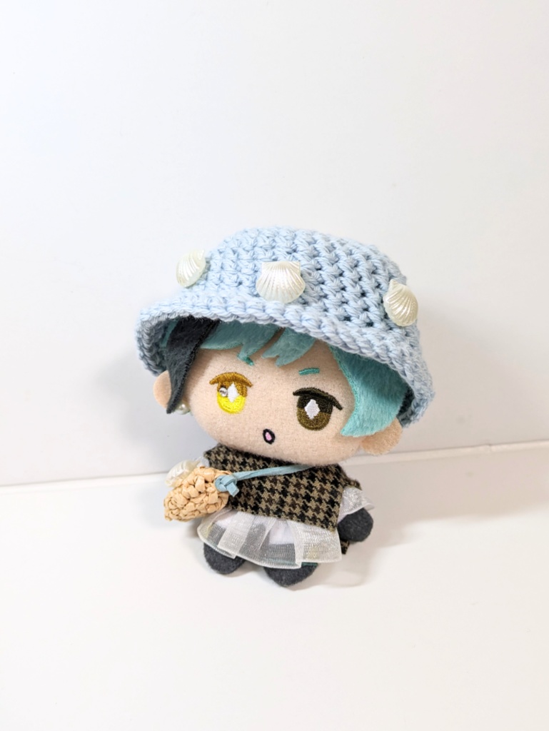 ぬい服10cm かいがらのコットンハット&かごバッグセット